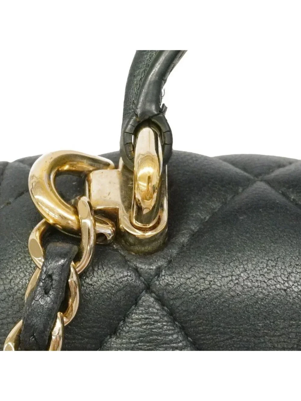 Chanel Handbag Quilted Lambskin Dark Green Champagne Gold 2-Way